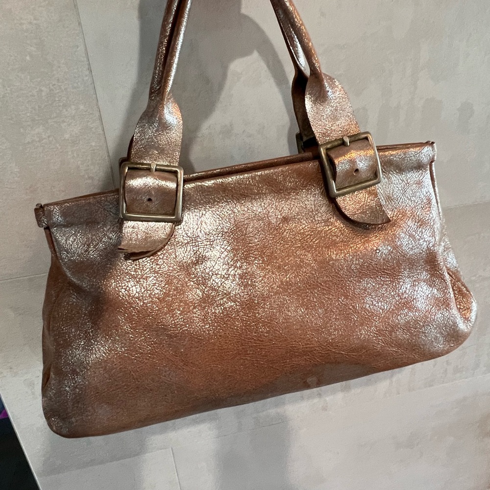 Calleen Cordero handmade leather metallic ´Doctor’ Handbag EUC.